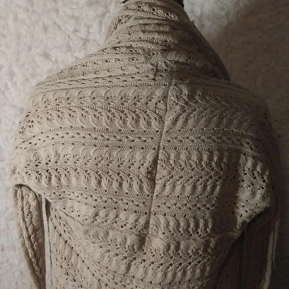 Cynthia Rowley Open Cable Knit Sweater Shawl Collar Beige  Size M Bohemian Boho - Picture 4 of 7